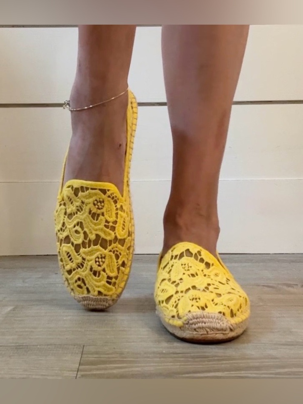 Soludos Yellow Lace Espadrille Slip-On Flats